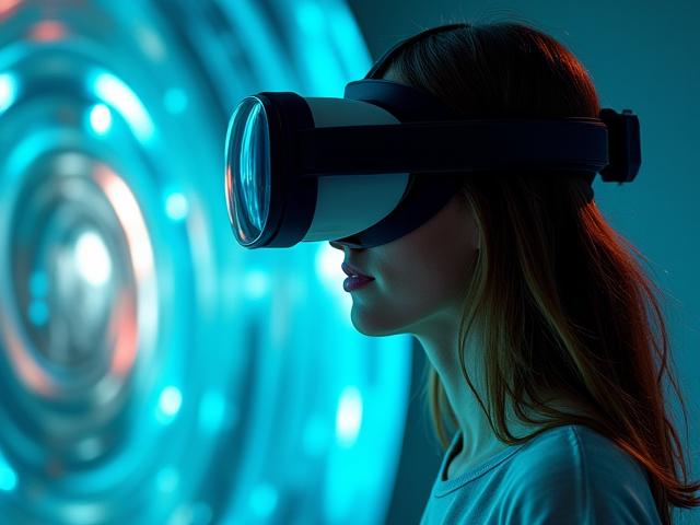 VRヘッドセットを装着した生徒が、没入感のあるバーチャルトレーニングシミュレーションを行っている様子。